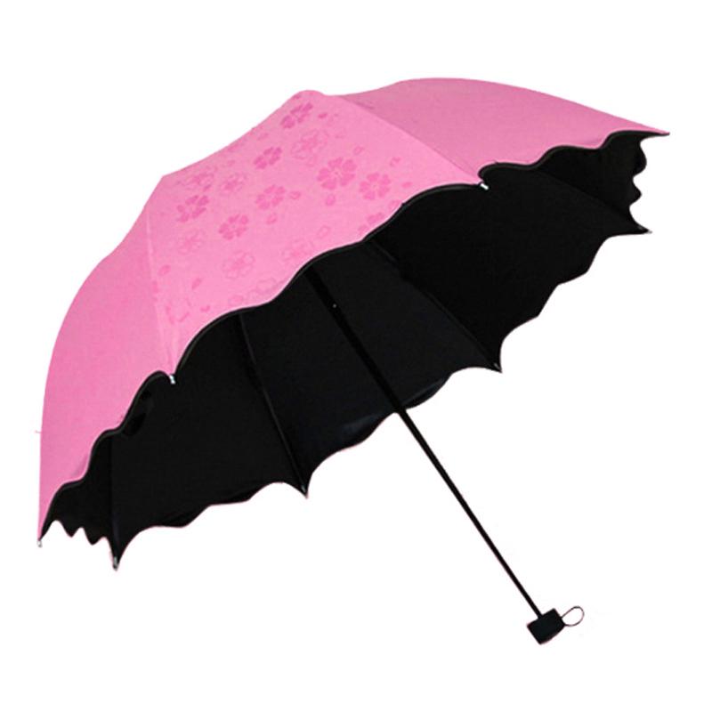 Women's Dual-Use Umbrella: Rain or Shine, Thickened, Three-Fold, with UV Protection and Customizable Logo Printing.