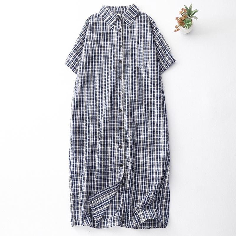 

Весна и лето 2025 новое платье в клетку соль-сладкий женское повседневное темпераментное свободное и стройнящее платье-рубашка с коротким рукавом 2XL