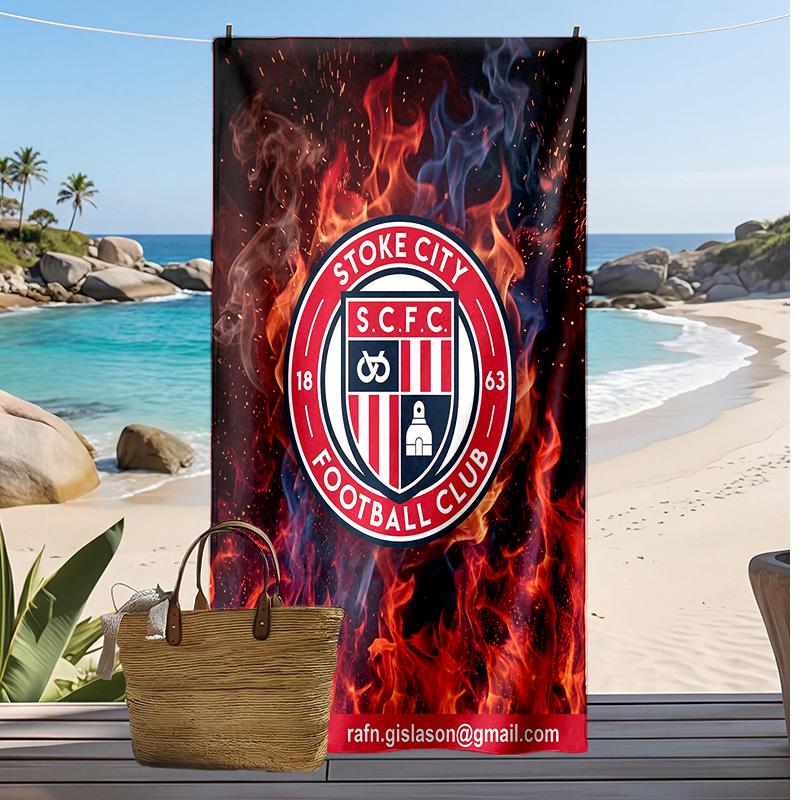 Stoke City Fußball Print Strandtuch, Großes Weiches Schnelltrocknendes Handtuch für Strand Camping Schwimmen