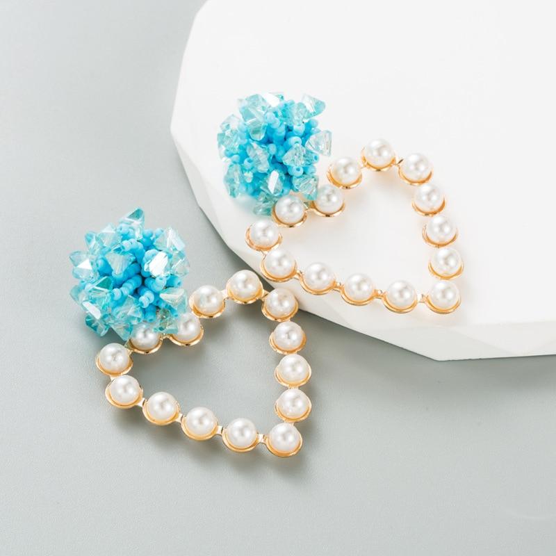 

Pinkdudu романтические 3 цвета акриловые полые серьги в форме сердца элегантные серьги с искусственным жемчугом для женщин ювелирные изделия PD1297 синий