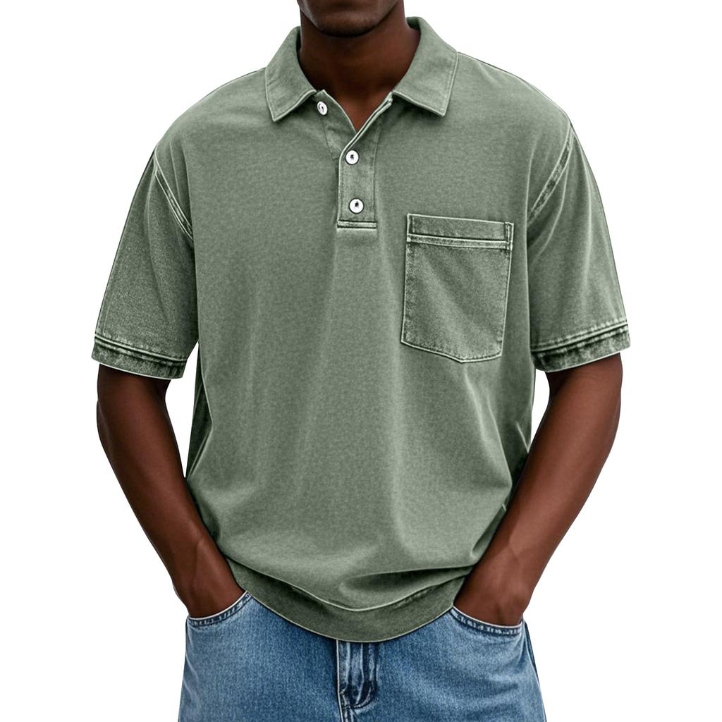 Men's Summer Color Button Collar Short Sleeve Tops Men's Casual Loose Fashion Tops