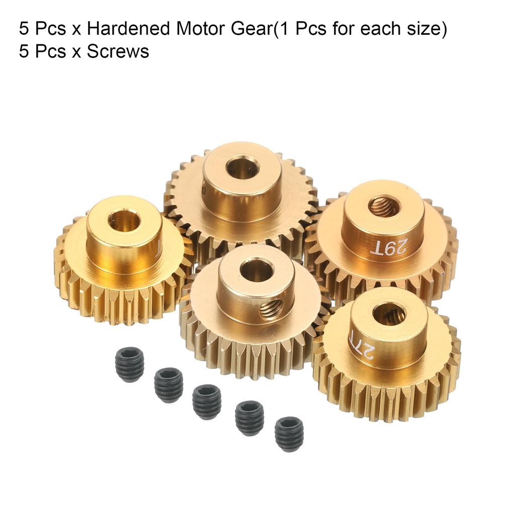 uxcell RC 48DP Hardened Aluminum Pinion Gears for 1/10/1/12 RC Model Cars, 3.175mm Shaft, 26T/27T/28T/29T/30T, 5 Pieces