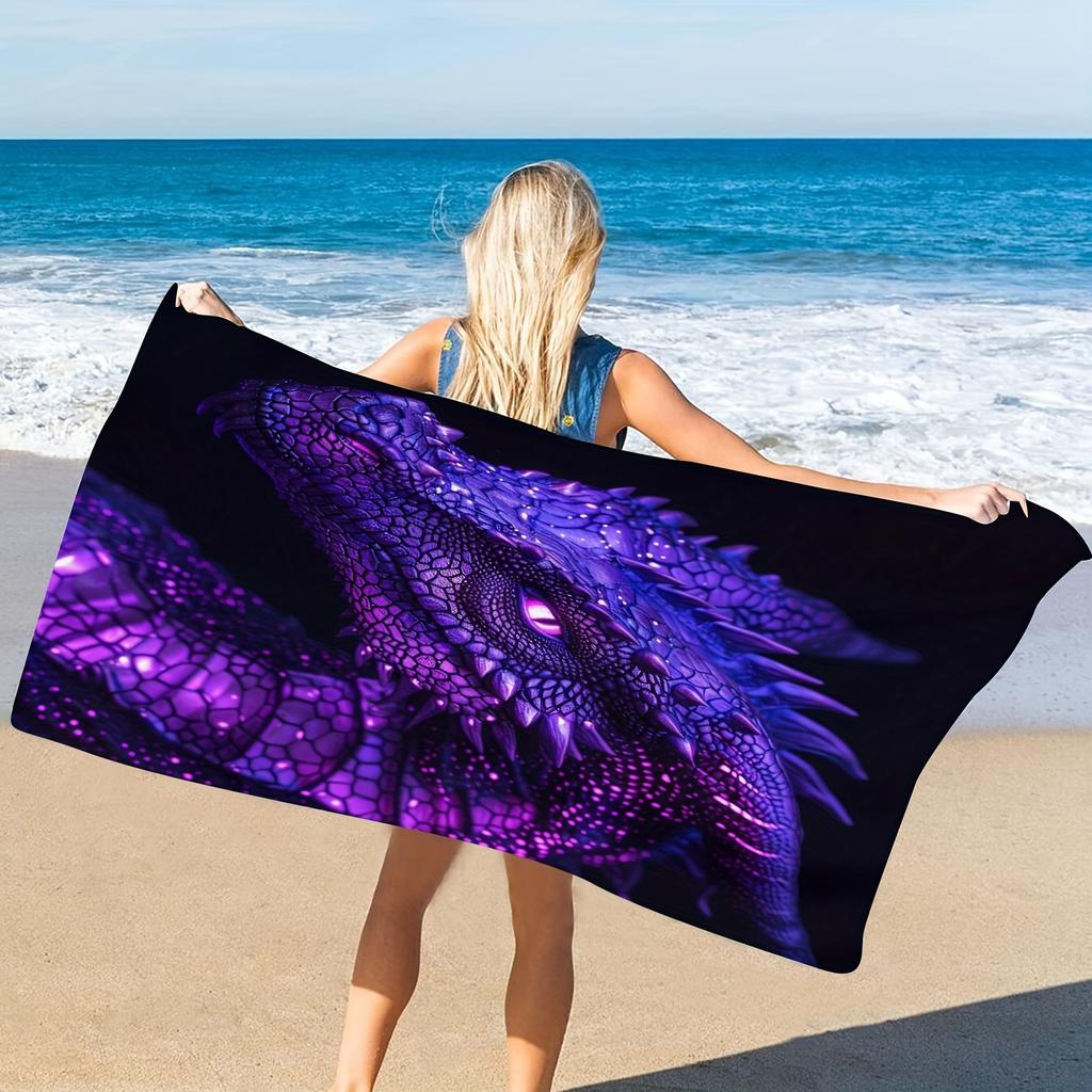 Mystical Purple Dragon Summer Beach Towel, Ultra-Fine Microfiber Soft Quick-Dry