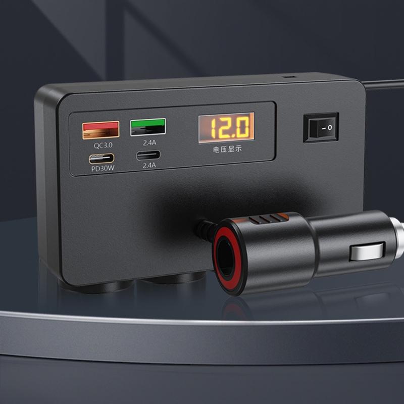 Automotive Power Adapter With Voltage Display 12V 24V Input Fast Charging USB Ports Overheat Protection For Cars Trucks