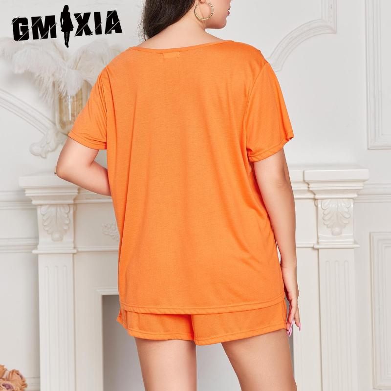 GMXIA Large Size Pajamas Women Summer Solid Colour Loose Casual Short Sleeves and Shorts Two-piece Homewear