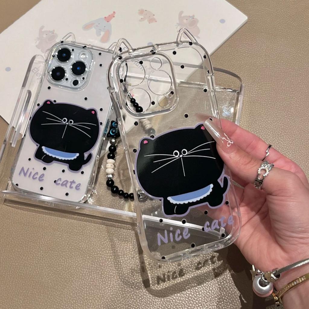 Polka Dot Black Cat New Small Waist Cat Ears Mobile Phone Case for Iphone11promax Apple 11 Protective Case