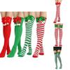 Striking Red-green Stripe Christmas Knee Socks For Women Kids