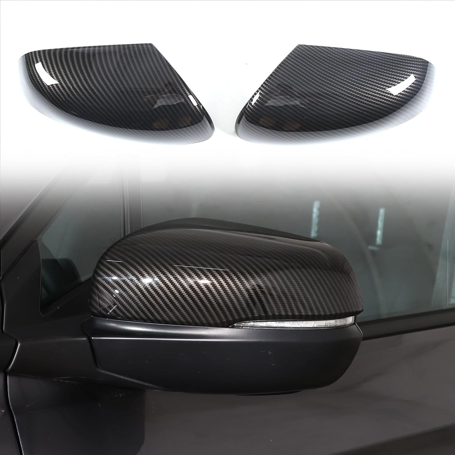 2PCS Rearview Mirror Covers for Honda Pilot 2016-2022/ Ridgeline 2020-2024/ Passport 2019-2024, ABS Material Door Side Mirror Guard Cover Cap Carbon Fiber Pattern
