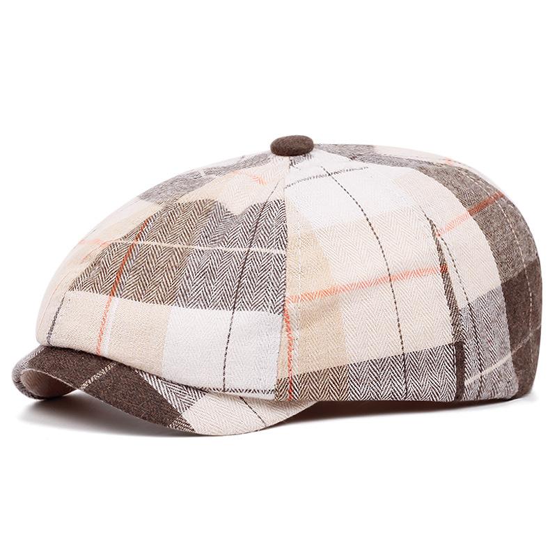 1 Stuks Casual Kleurblokkerend Geruit Baret Voor Mannen Vrouwen, Artistische Voorwaartse Hoed, Dun Ontwerp, Lente En Zomer Britse Retro Nieuwsjongenshoed One Size white