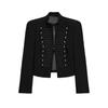 Elegant Women's Cropped Black Coats Pads Stand Collar Full Sleeve Jacket Autumn Lady Chic Commute Outwear
