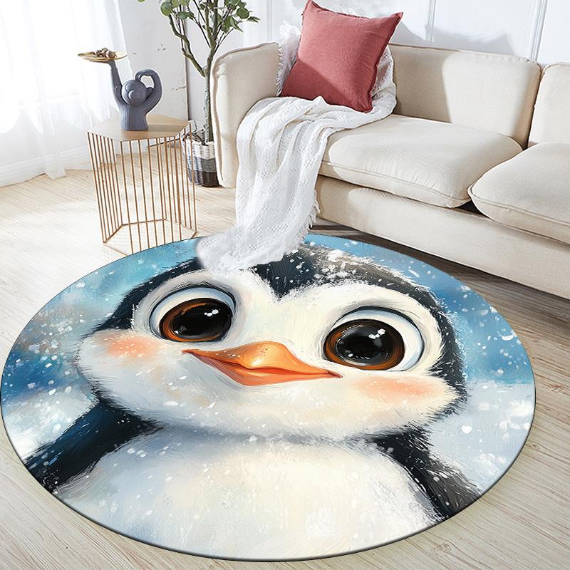 Snowing Penguin,Round Area Rug,Carpet Rug for Living Room Bedroom Sofa Playroom Decor,Non-slip Floor Mat