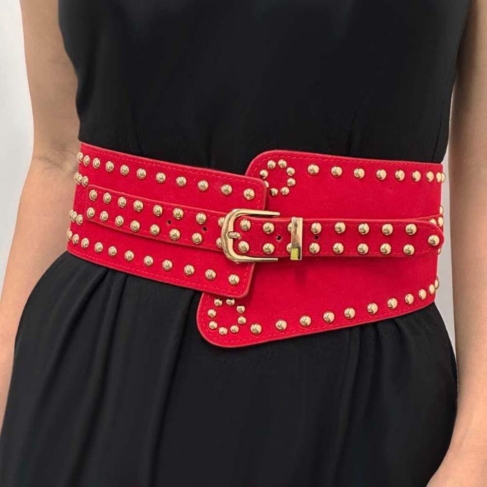 

Adjustable Rivet Wide Waistbands Personalized Design Punk Style Y2K Cool Girls Belt Solid Color Vintage Irregular Leather Belt червоний