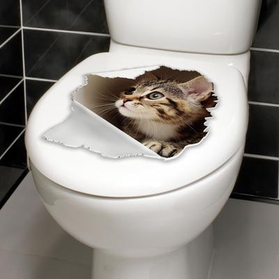 Yousheng Yırtık Delik Kedi Tuvalet Etiketi Su Geçirmez Çıkarılabilir Kendinden Yapışkanlı PVC Oturma Odası Banyo Duvar Sanatı 3D Efekt Simülasyon Yavru Kedi Tuvalet Oturağı