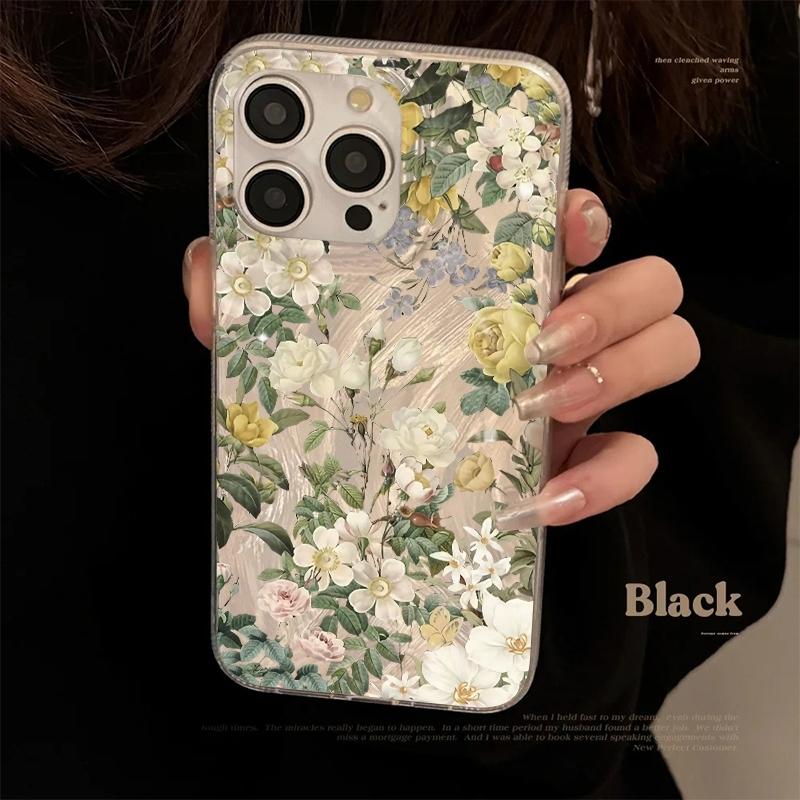 Phone Case For Iphone 17 Air 16 16e 17e 15 Plus 14 13 12 11 Pro Max New Silvery White Powder Floral Green Leaf Protective Cover