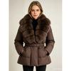Womens Mid-Length Puffer Coat With Faux Fur Collar Slim Fit Warm Winter Outerwear