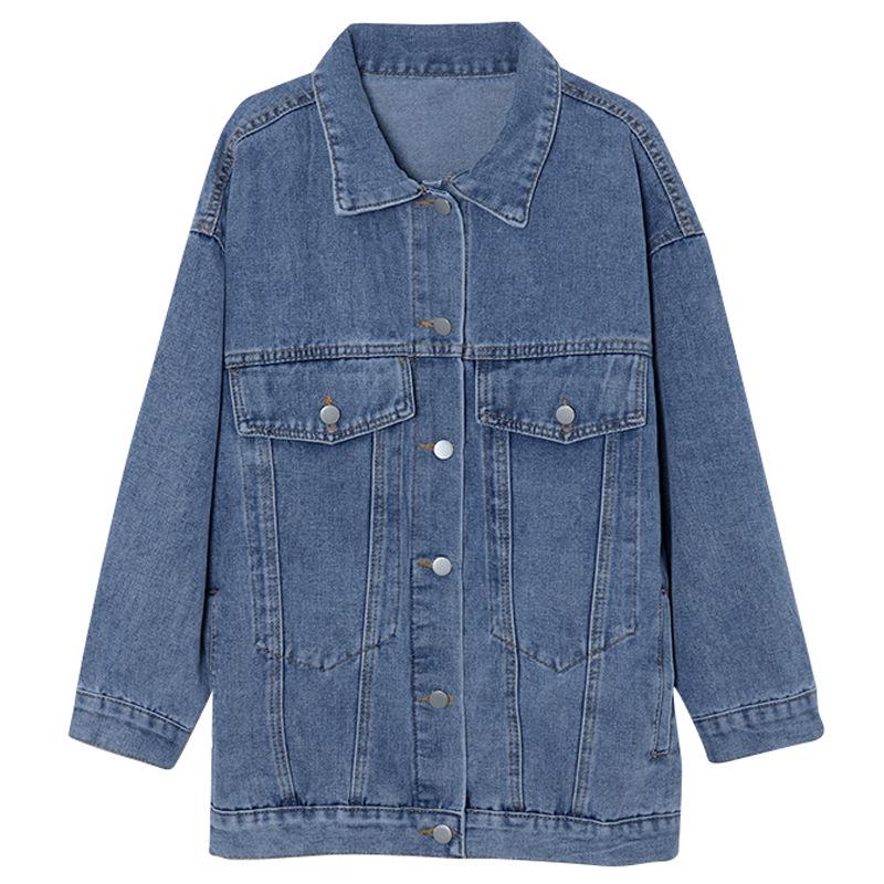 Plus Size Vintage Denim Jacket - Women's Loose Slimming Jean Jacket for Spring & Autumn