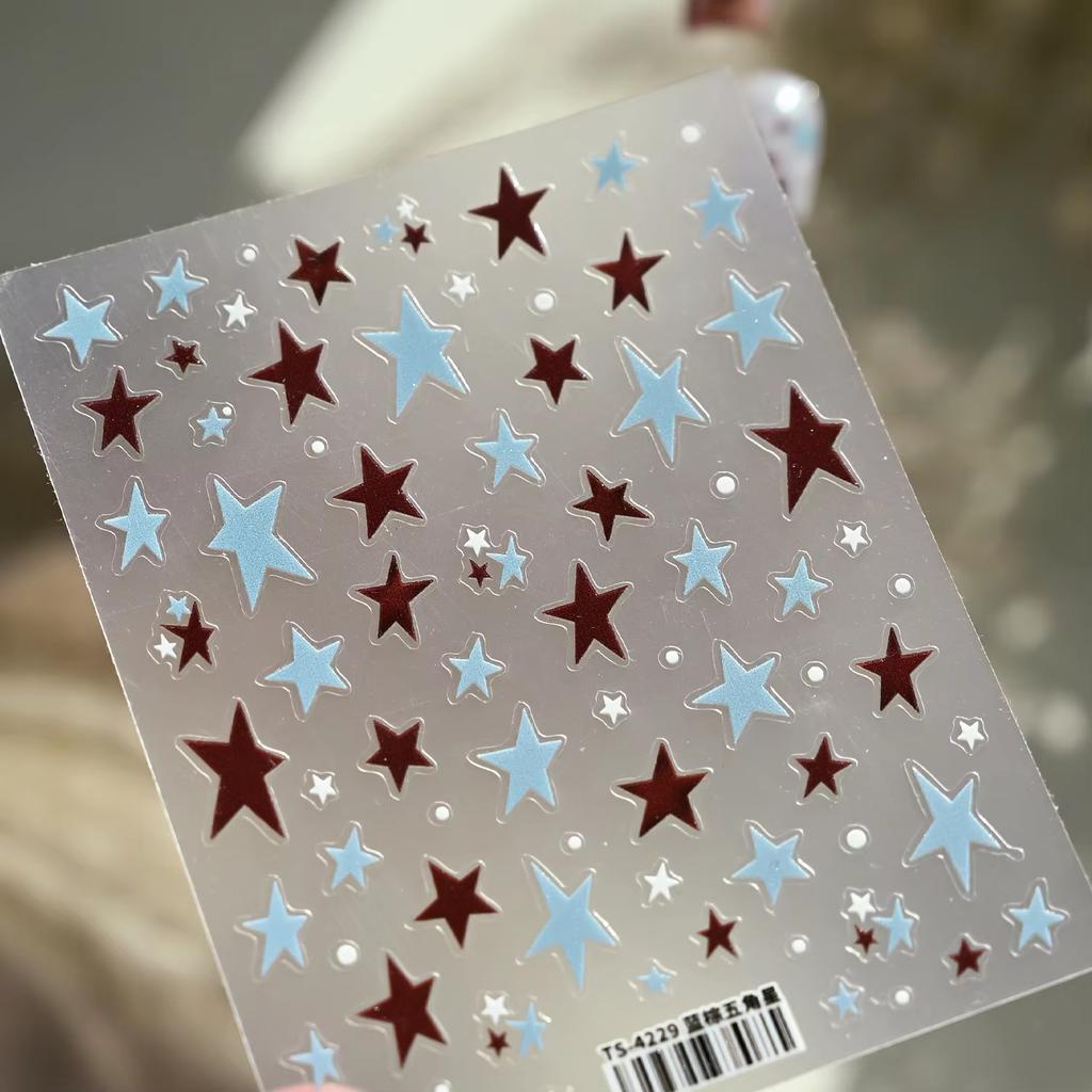 Five-Pointed Star Nail Stickers Foil Hollow Star Decals Flexible Hand-Painted Pentagram Self-Adhesive Nail Art Stickers