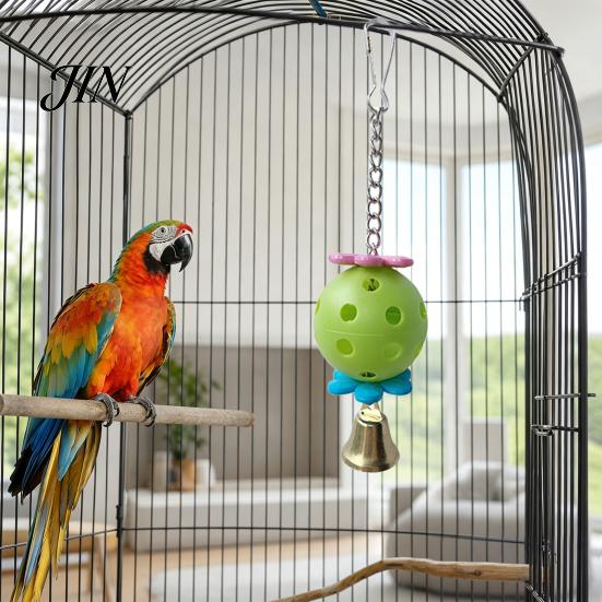 Bird Pecking Toy Parrot Foraging Ball Toy, Plastic Hollow with Bell, Play Cage Enrichment for Lovebird Budgie Cockatiel Conure