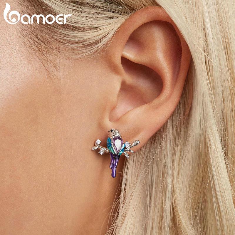 BAMOER Bird Earrings for Women 925 Sterling Silver Cute Animal Dangle Stud Earrings Jewelry Gifts for Her
