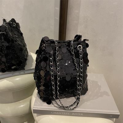 Premium Sequined Chain Bucket Bag Women's 2025 New Fashion Shoulder Bag Delivery Messenger Bag