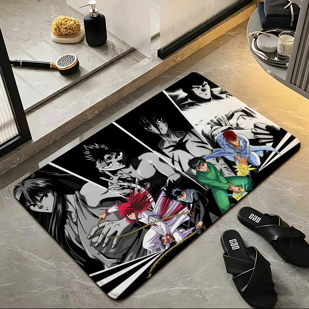anime Y-Yu Yu H-Hakusho Floor Mat Soft Flannel Floor Mat Suitable for Entryways, Living Rooms, Bedrooms, and Bathrooms