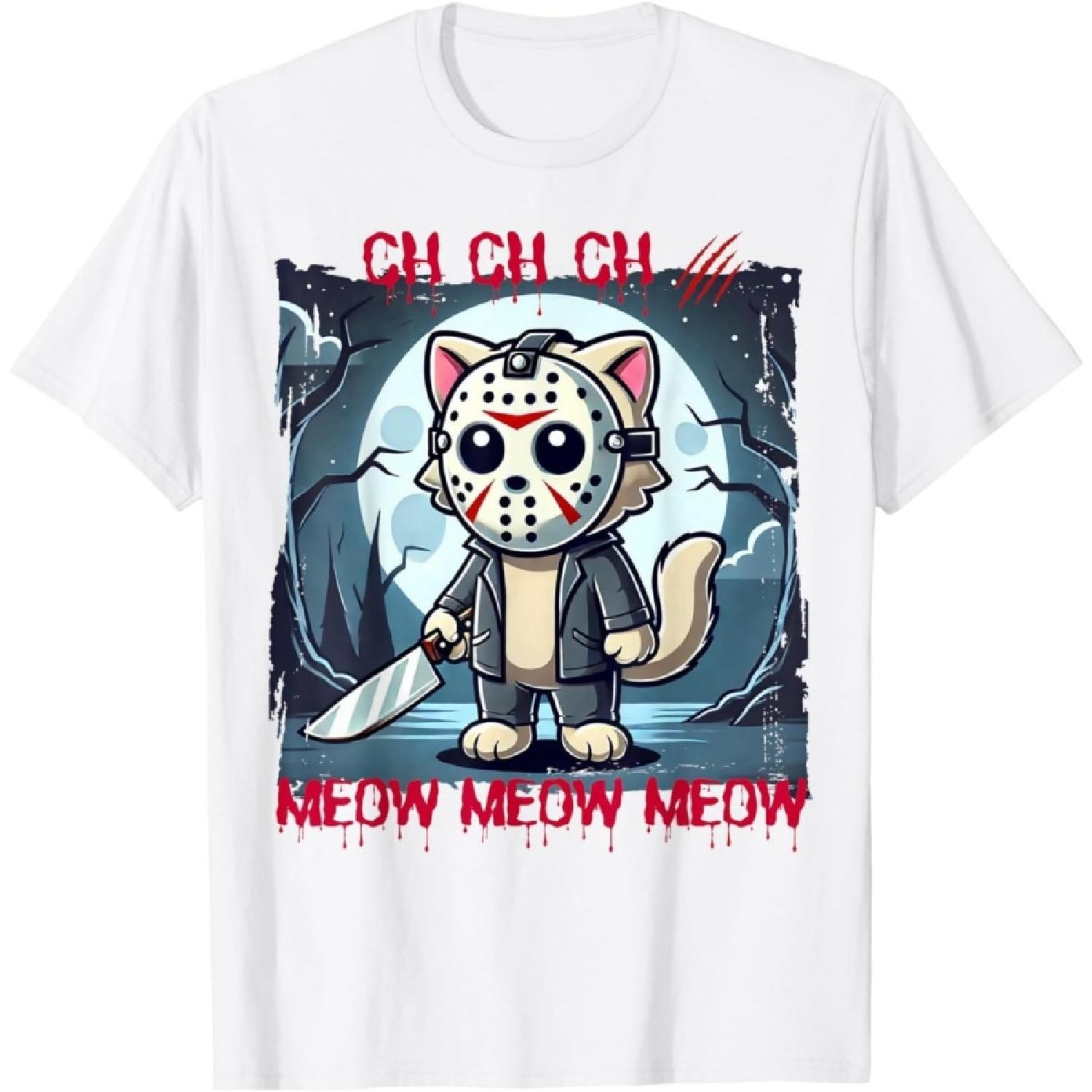 CVCHDD Vintage Horror Movie Cat Funny Cute Kitten Meow Graphic T-Shirt S