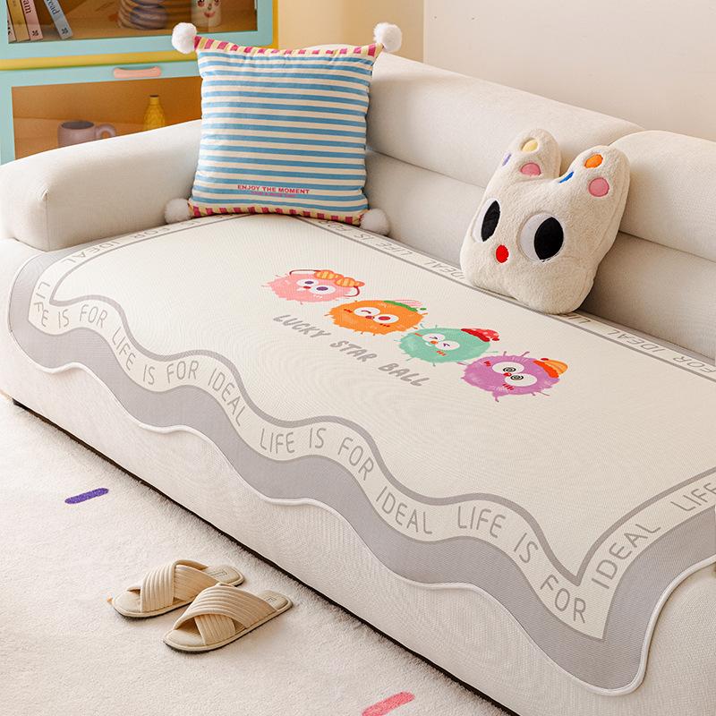 Cute Ice Silk Sofa Cushion Cover 2025 New Summer Mat Mat Summer Non-slip Straight Leather Sofa Mat
