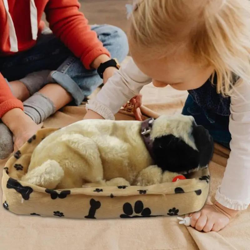 Simulation Fur Animal Home Furnishings Realistic Sleeping Breathing Dog Toy Plush Animal Doll Children