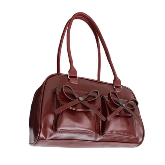 Женская сумка-тоут из искусственной кожи, наплечная сумка с милыми бантиками, водонепроницаемая повседневная сумка для поездок на работу, прогулок по улице, ежедневных дел красный