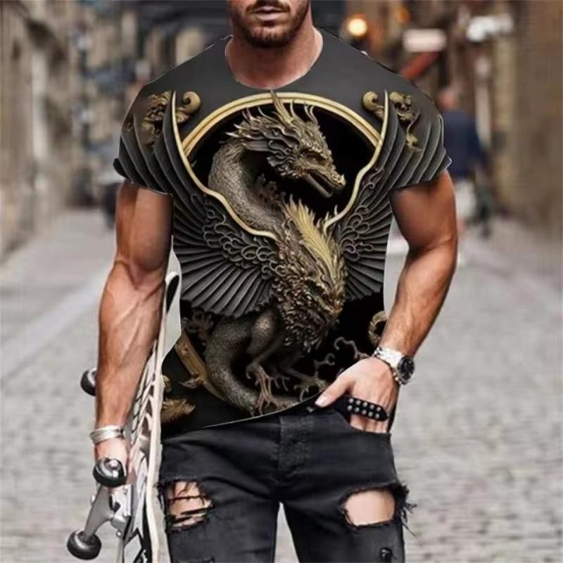 Dragon Totem 3d Printed Summer Men's T-Shirt Short Sleeve Fashion Street Casual Creative Personality Tough Guy Style Clothing