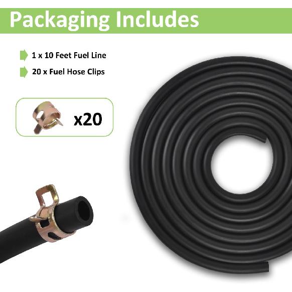 1/4 Inch ID Fuel Line Hose - 10 Feet Fuel Line For Kawasaki Kohler Briggs & Stratton Small Gas Diesel Powersports Engines And Generators W/ 20 Hose