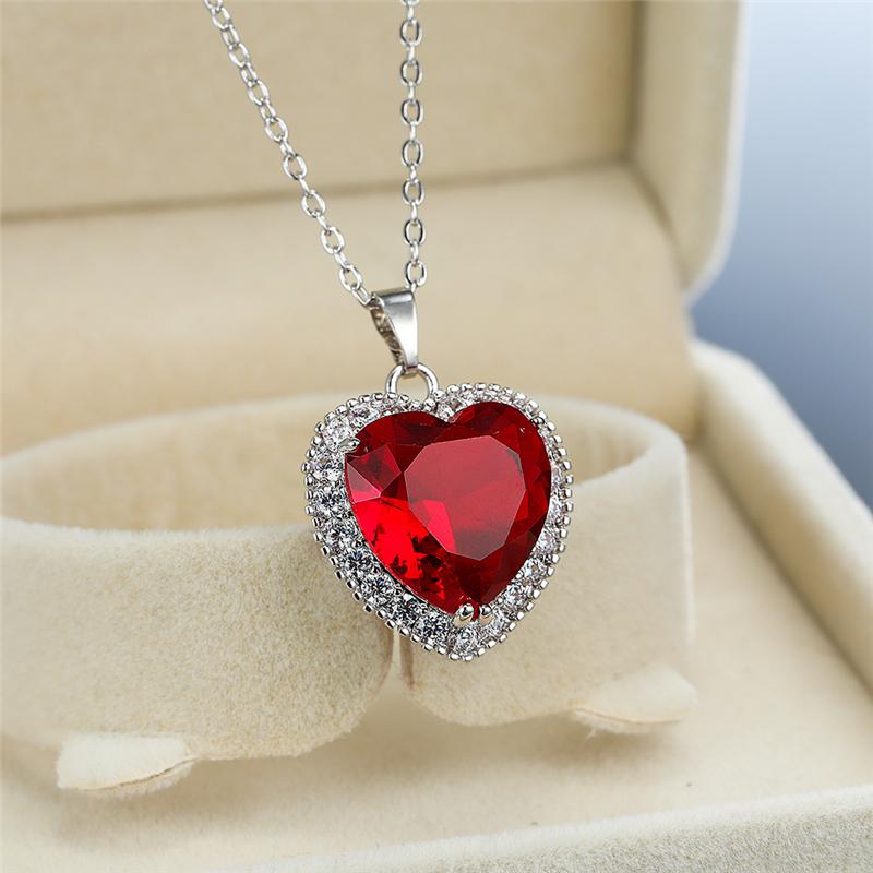Rainbow Cubic Zirconia Heart Pendant Necklace Heart Stone Silver Clavicle Chain For Women Anniversary Jewelry