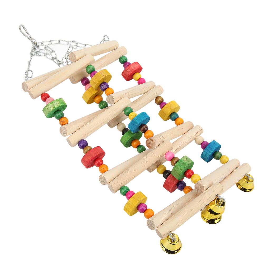 Vogel Kletterspielzeug Holz Bunt Hängend Papageien Knabber Steh Leiter mit Glöckchen für Wellensittiche Wellensittiche