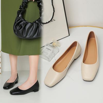 2024 New Spring Women Flat Shoes Low Heels Square Toe Shallow Mouth Comfortable Single Shoe Ladies Square Toe Casual Shoes
