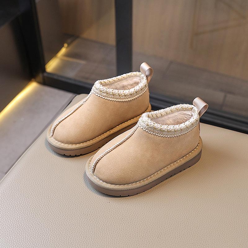

Fashion 2025 Winter Kids Suede Snow Boots Toddler Fur Slippers Baby Shoes Ultra Girls Boy Low-top Warm Boot 23-14cm бежевый
