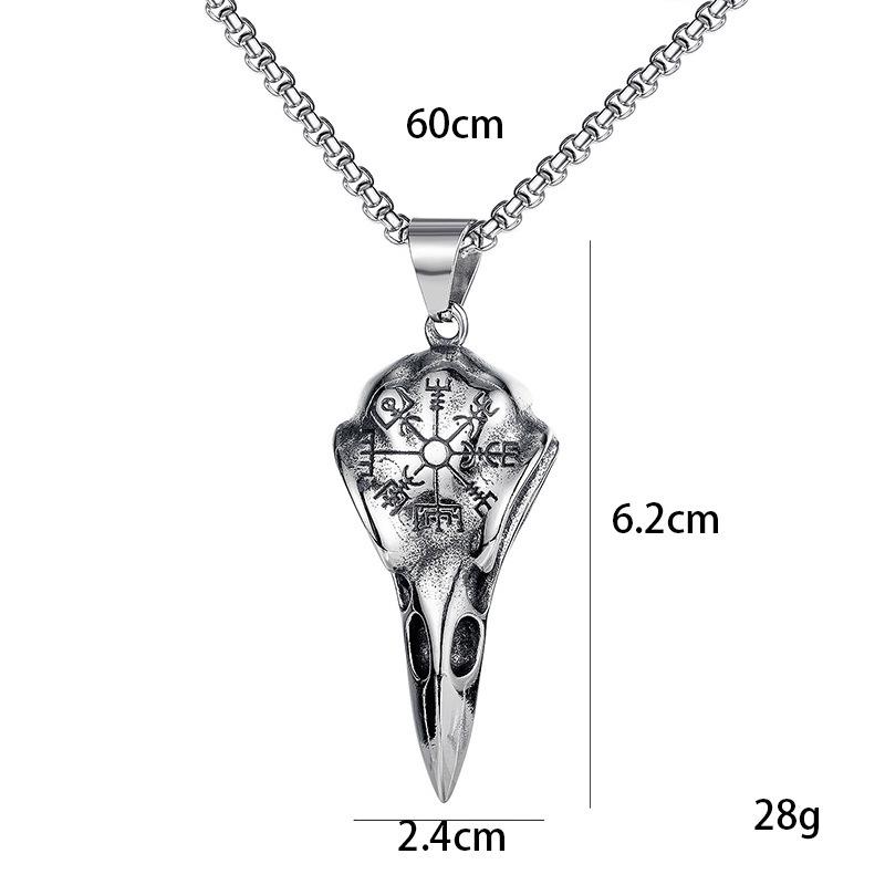 Nordic Raven Skull Viking Stainless Steel Necklace with Punk Style Eagle Beak Pendant for Men.