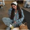 Blue Plaid Shirt Jacket Women's Spring Autumn 2025 New Elegant High-End Feel with Button Down The Front Female Casual Loose Blouses