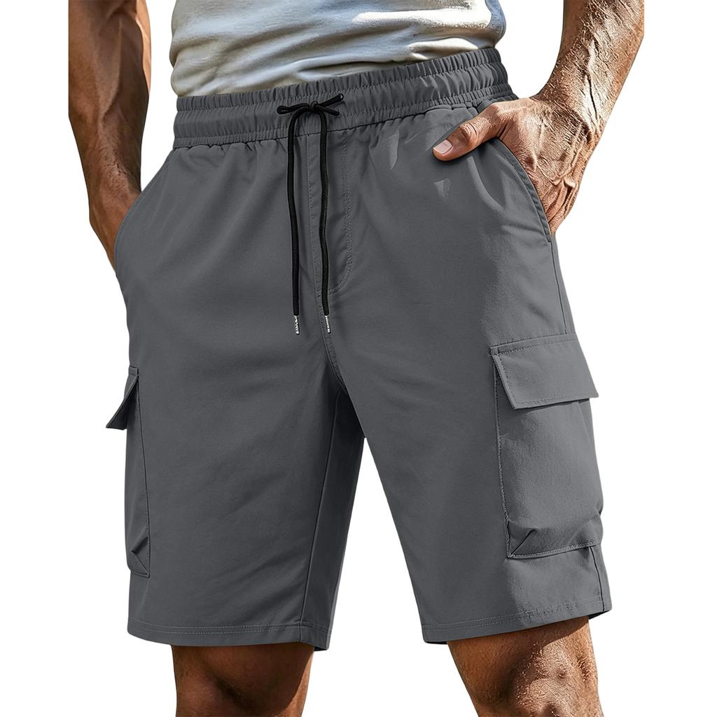 Men’s Workwear Cargo Shorts with Multiple Pockets and Adjustable Drawstring Waist for Outdoor Activities and Daily Use