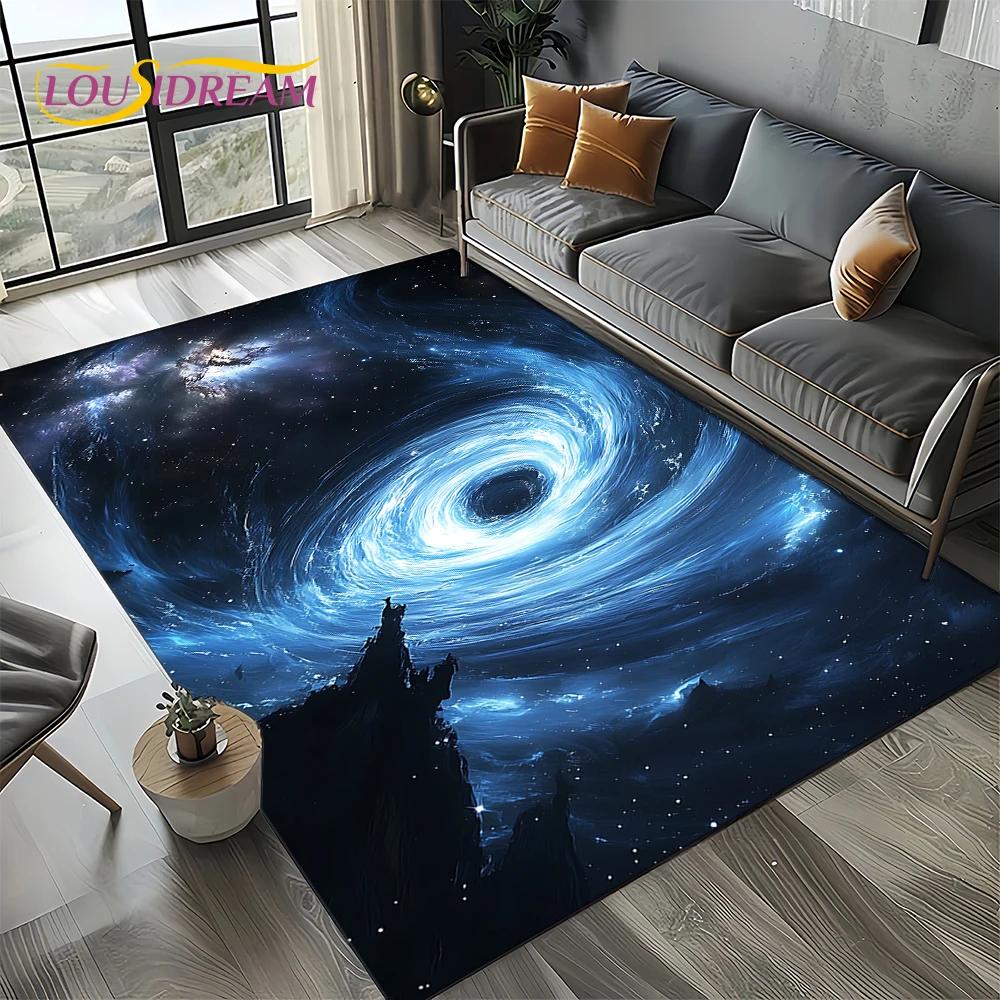 Universe Space Stars Black Hole Galaxy Earth Milky Way Carpet Rug for Living Room Bedroom Sofa Decoration,Non-slip Floor Mat