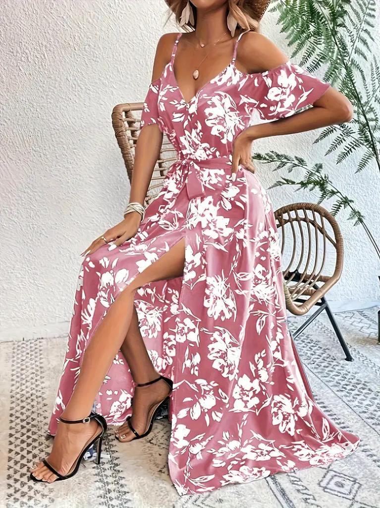 Women's Sexy Suspender Irregular Dress Long Suspender Floral Beach Dress