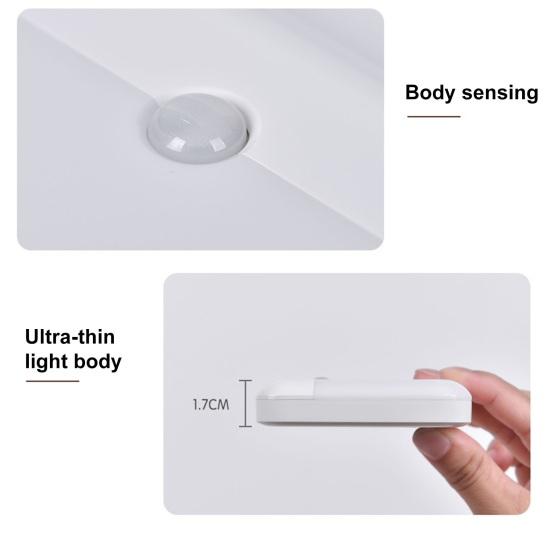 LED noční světlo se senzorem lidského těla, super jasné, bez blikání, dobíjecí, bezdrátové, do kabinetu napájené baterií