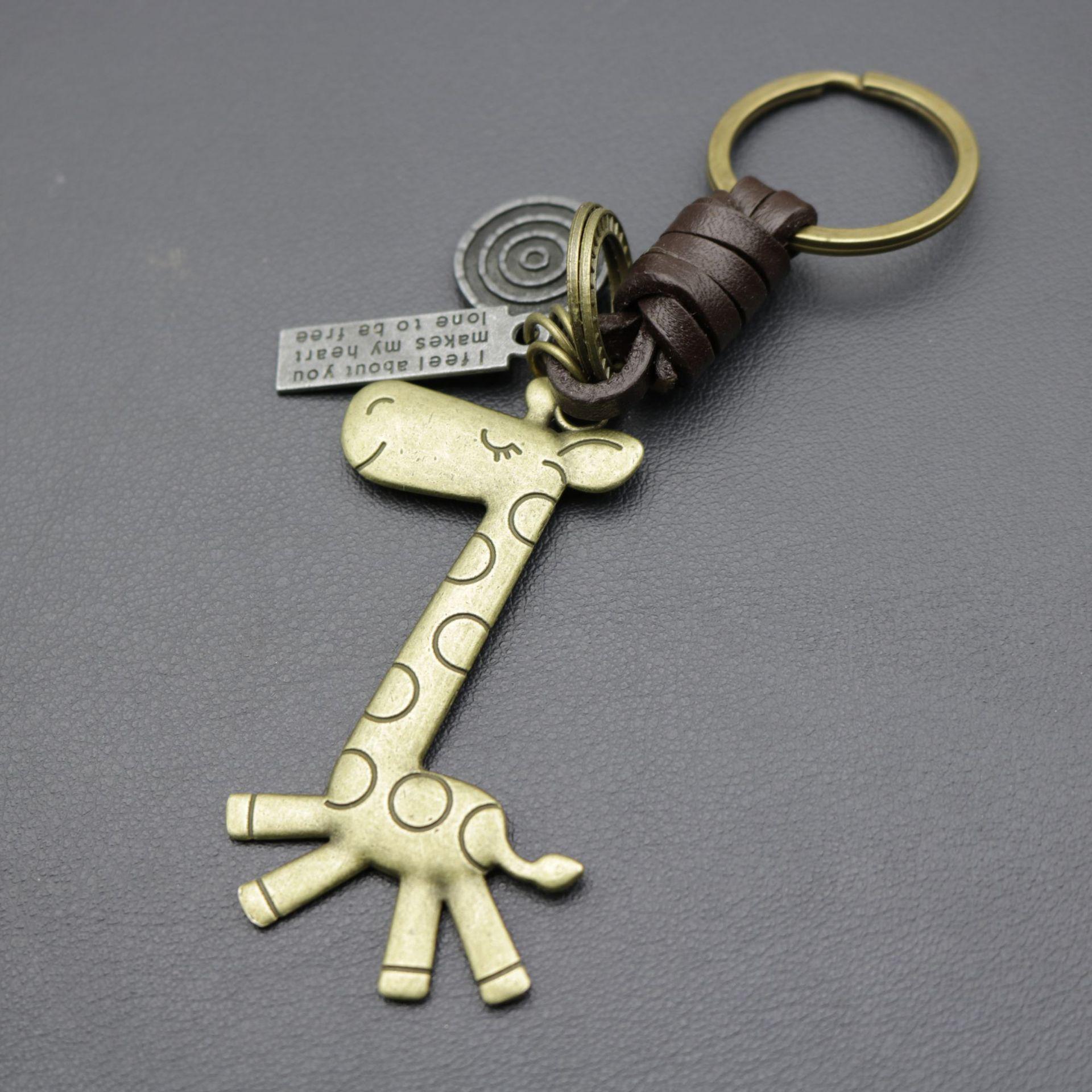 Bronze Retro Deer Alloy & Cowhide Keychain бронзовый