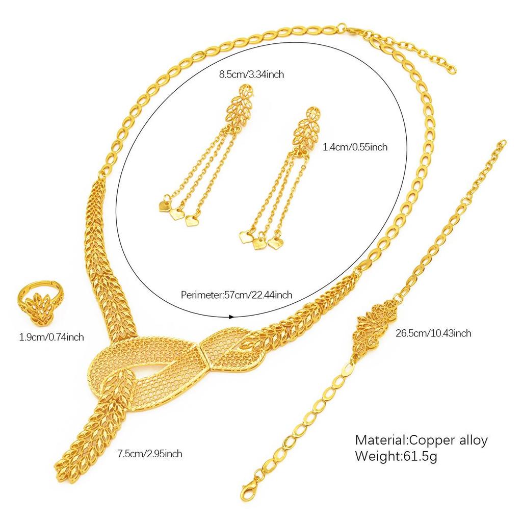 Elegant Arabic Wedding Tassel Necklace Set - 24K Gold-Plated Jewelry, Four-Piece Collection