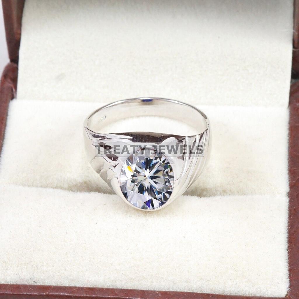 Moissanite Oval Cut Gemstone With 925 Sterling Silver Ring For Men's #B305 JL375681959423