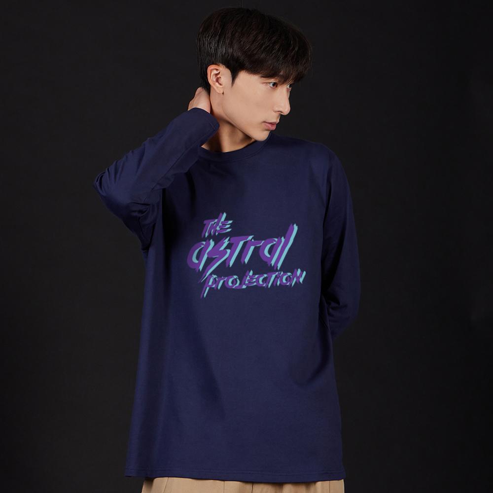 Astral Projection Punk Lettering Oversized Long Sleeve T-Shirt_Navy