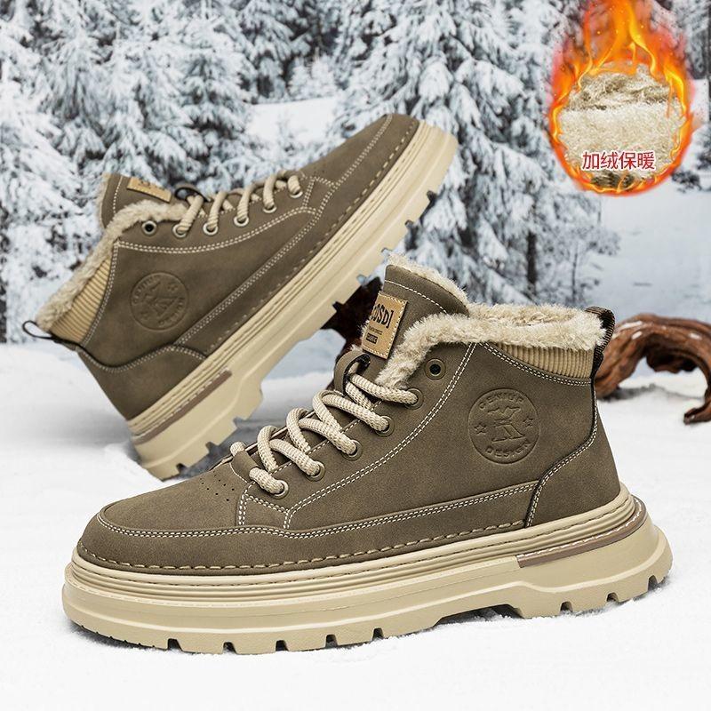 Martin Stiefel Herren Winter Samt verdickt thermische Baumwollschuhe Herren High-Top Lederschuhe Leder dicksohlige Outdoor Schneestiefel