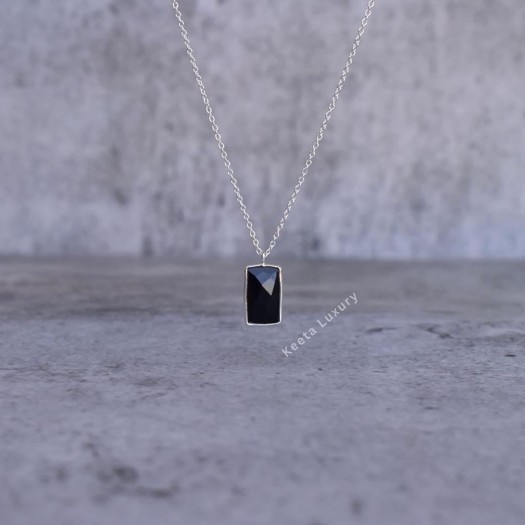 Black Onyx necklace Onyx handmade necklace for women Sterling silver rose cut pendant  Briolette cut stone necklace Gifts for mom