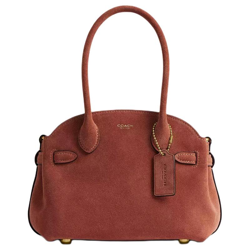 

COACH Empire Carryall 21 Monogram Printed Metal Hardware Suede and Calfskin Handbag Small Women s Clay золотий