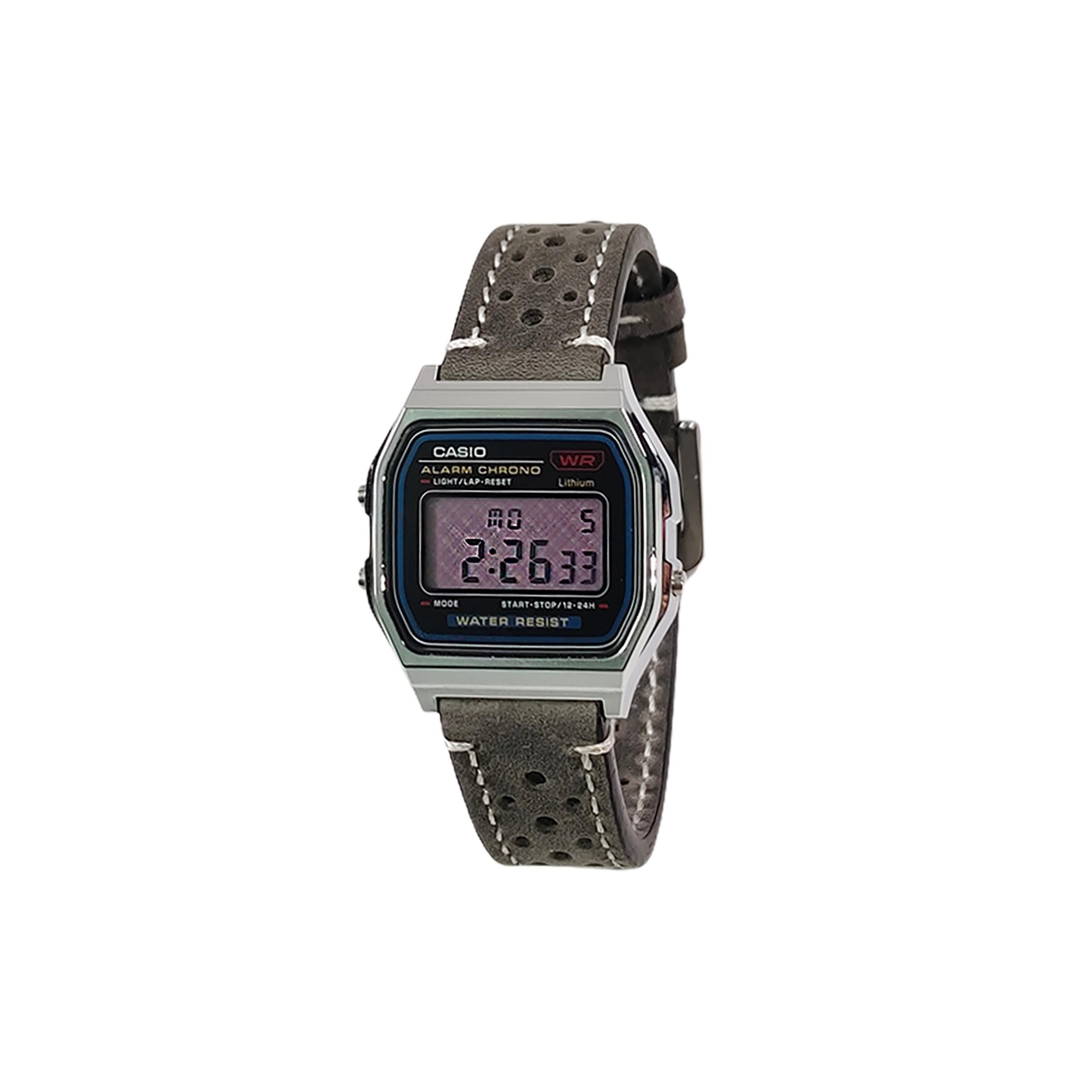 CASIO Custom Collection Quartz Movement Leather Strap Watch Unisex Purple Watch Dial A159WA-N1D(Watch5--) Coffee Strap