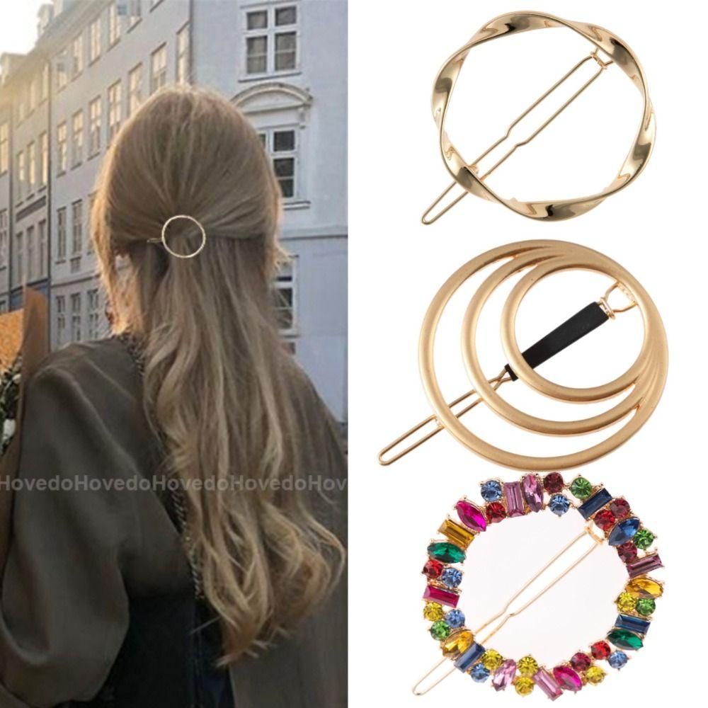 Gold Round Barrettes Silver Geometric Hairpin New Metal Hair Clips  Women